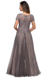 Floral Appliqued A-Line Evening Dress